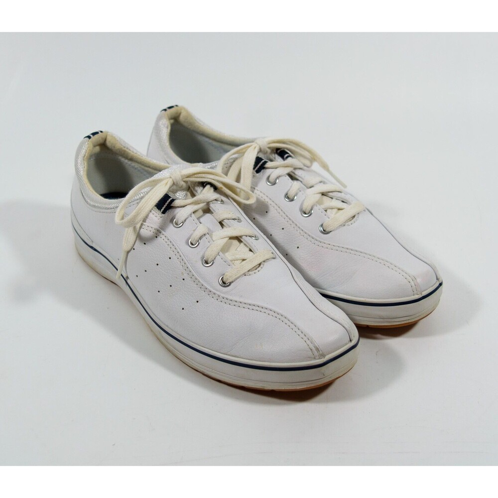 Women's Keds White Leather Navy Lace Up Tennis Shoes Fashion Sneakers Sz 7.5